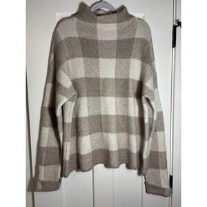 Tahari Gingham Checker Sweater in a Beige/Tan & White Size XL Wool Blend